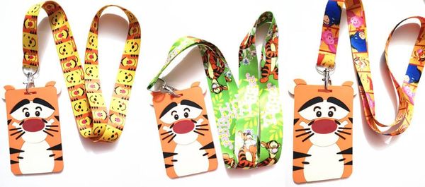 

retail 1 pcs cartoon tigger pvc named card holder identity badge with lanyard neck strap card bus id holders with key chain, Silver