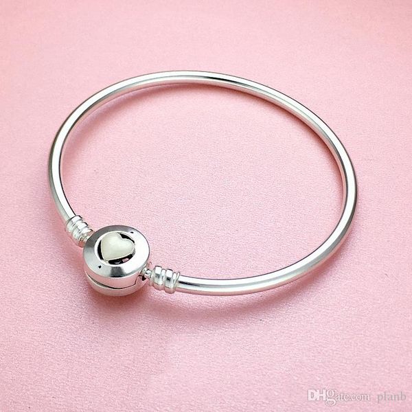 

925 sterling silver white heart enamel bracelet original box for pandora charms silver bracelet women bangle women's bracelets jewelry, Black