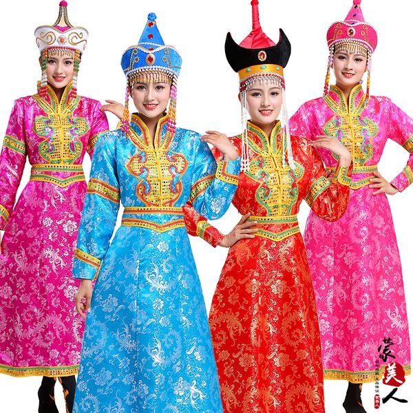 

folk dance female especial costume dance clothes female mongolian robed women's chinese minority clothing mongolia ethnic costume, Black;red