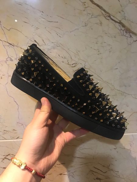 

platform men's shoes wild vintage luxury rhinestone catwalk shoes rivet men's shoe nightclub rivet lazy shoe loafers 05, Black