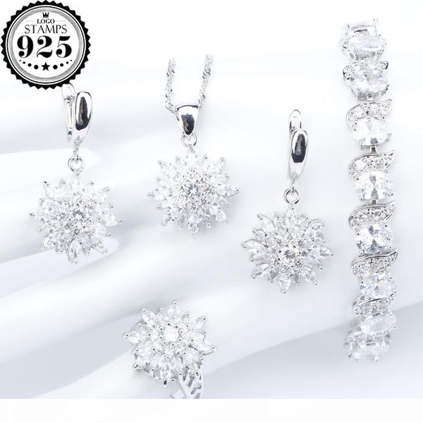 

natural white zirconia silver 925 women bridal jewelry sets bracelets rings earrings with stones pendant&necklace set gift box