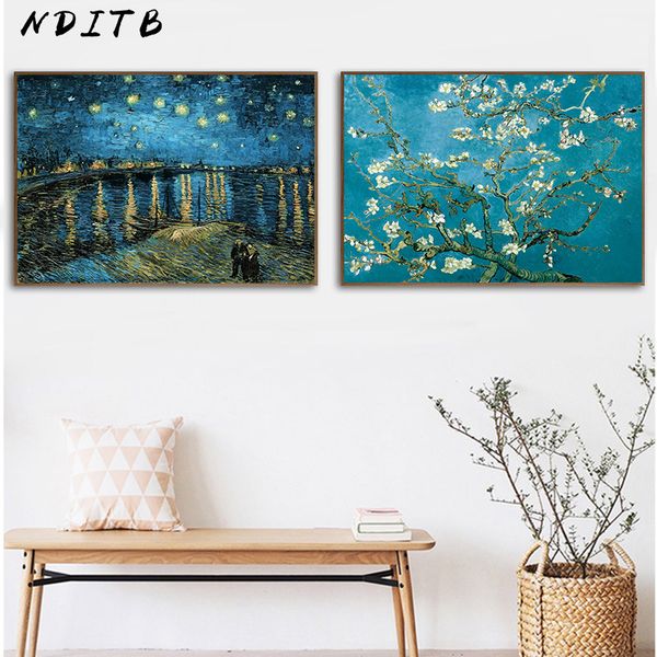 

van gogh starry night over the rhone abstract canvas poster apricot flower classic wall art print modern decoration picture