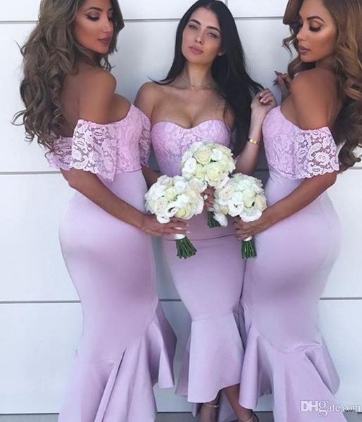 Dubai elegante sereia vestidos de dama de honra fora do ombro rendas mangas curtas tornozelo comprimento vestidos de cocktail vestidos de festa de casamento hy4073