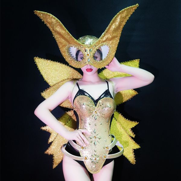 

golden dragonfly wings bodysuit nightclub bar female dj singer jazz dance costumes cosplay party performance clothing dn5975, Black;red