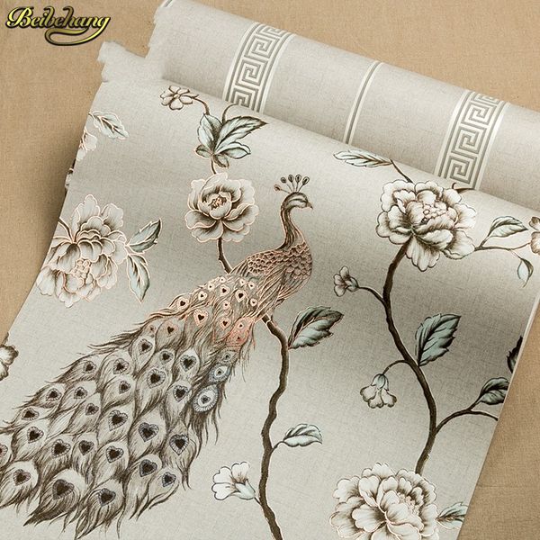 

wall paper southeast asian style non-woven wallpaper bedroom living room sofa tv background wallpaper vivid peacock