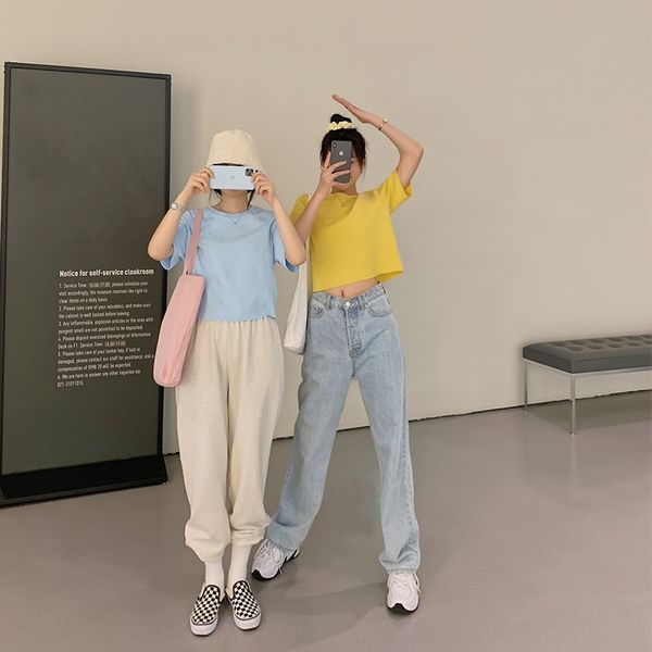 

du xiaozhai универсальный бессмертный с короткими рукавами топ женские аудиовходов высокой талии короткие футболки свободные трусы футболки, White