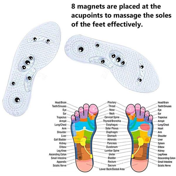 

1 pair mindinsole acupressure magnetic massage foot therapy reflexology pain relief insoles anti fatigue health care massage pad, Black