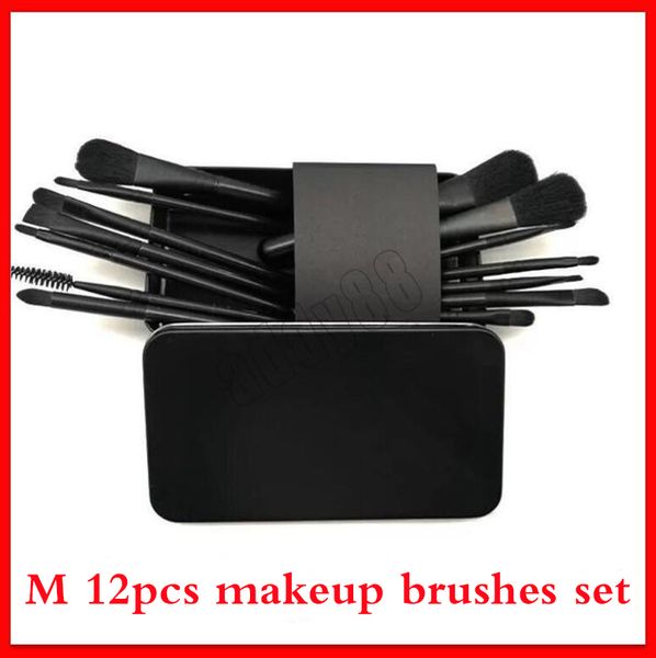 Макияж щетки M 12pcs Makeup Brush Designer Black Eyeshadow Foundation Powder Runt Lif