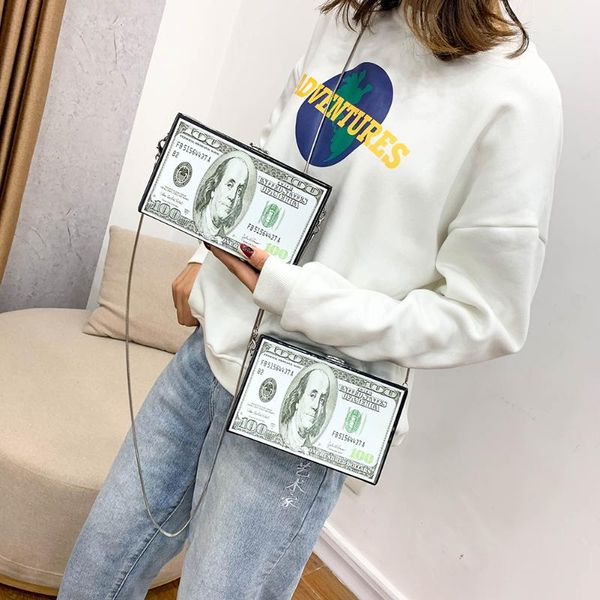 

fashion dollar pattern creative crossbody bag women small chain box purse pvc daily shoulder messenger clutch ladies sac handbag