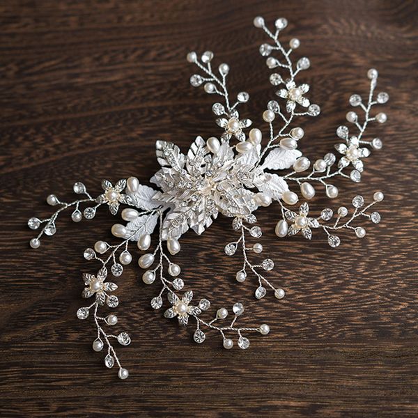 

bride's headline flower head flower new hand foreman wedding yarn hair jewelry silver water barrettes, Golden;white