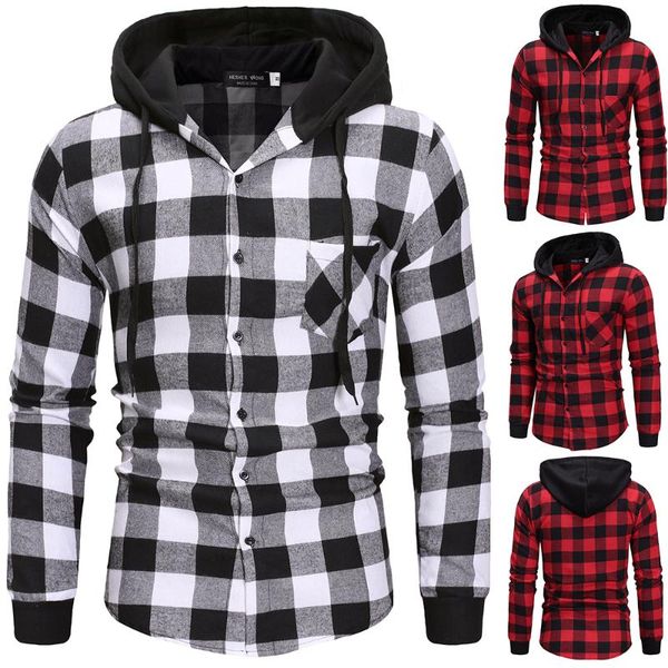 

men's shirt winter shirt male shirts autumn casual wear plaid long sleeve shirts cotton jumper hoodie, White;black