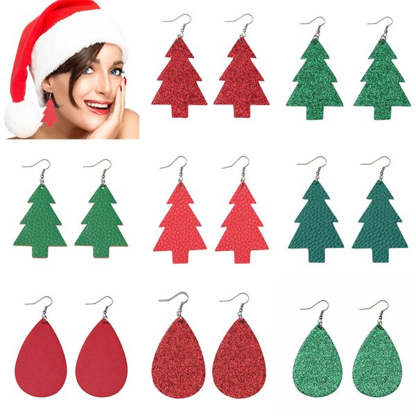 

fashion christmas tree waterdrop shape pu leather earrings for women statement earring dangle ear hook jewelry accessories christmas gifts, Silver