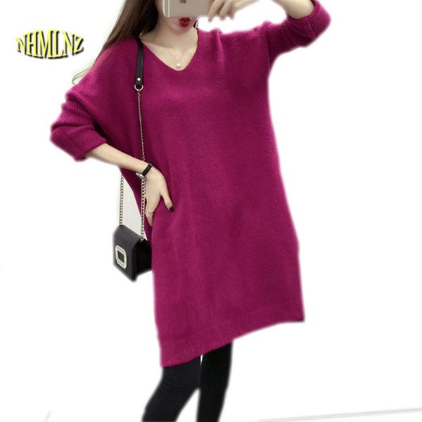 

women winter knit bottoming v-neck warm pullover casual large size loose women's clothing office knitting sweater ok735, White;black