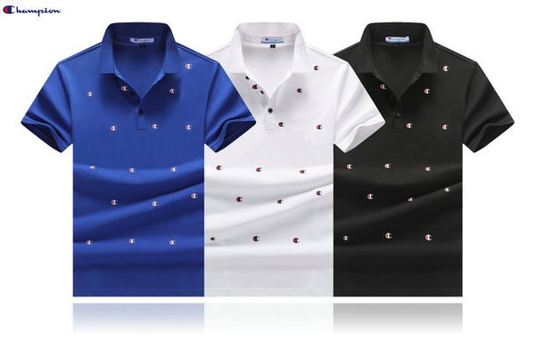

champions brand polo mens designer t-shirt luxury fashion business polo classic slim polo cotton sports t-shirt trend short sleeved t-shirt, White;black