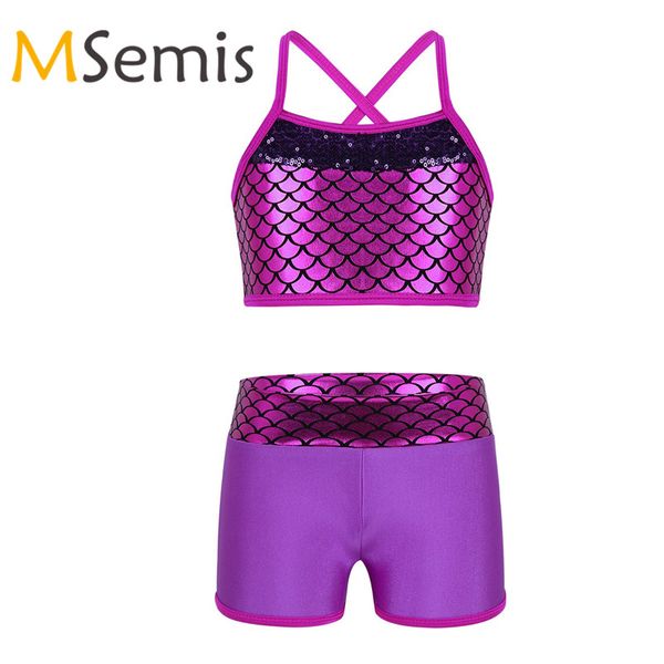 

tankini swimsuit for kids girls swimsuit gymnastics outfit sequins mermaid swimming suit tank set with shorts swimwear