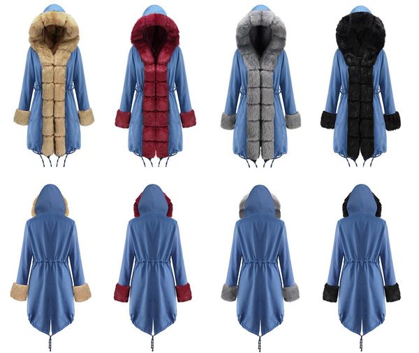 

women's down & parkas parka women winter coats casual long fur hoodies jackets thick warm collar female overcoat coat 2021, Black