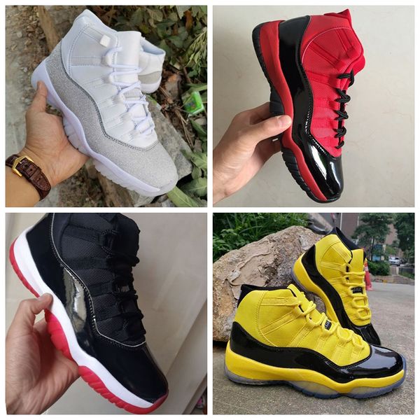 

jumpman 11 wmns metallic silver 2020 bred prm heiress gym red chicago midnight navy 11s space jam basketball shoes mens sports athletics, White;red