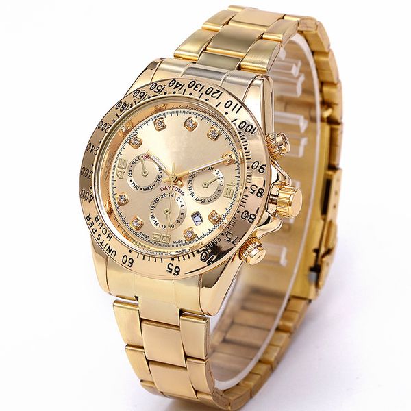 

fashion classic luxury stainless steel men's watch ring rotates 3-eye calendar drill quartz watch to give women the gift for leisure
