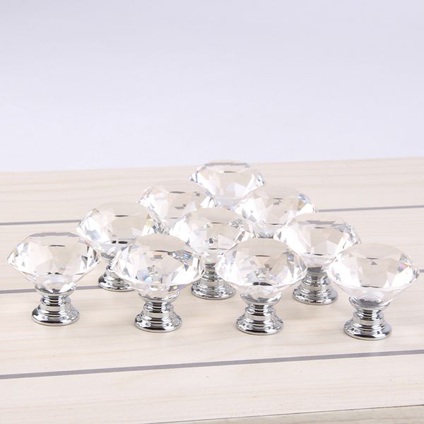 

clear 30mm diamond shape design crystal glass door knobs cupboard drawer cabinet wardrobe pull handle knobs