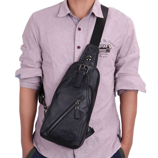 

men leather cowhide fashion chest pack sling back pack riding cross body messenger single shoulder bag