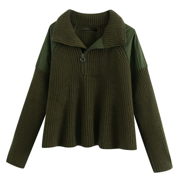 

casual spring autumn pullover sweater women turn down collar loose patchwork knitwear ladies jumpers wb9958, White;black