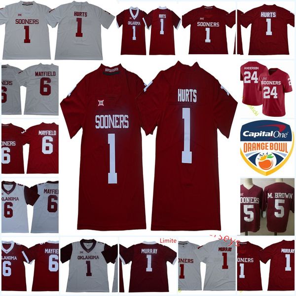 

Mens #1 Jalen Hurts Oklahoma Sooners Football Jersey #1 Kyler Murray 24 Rodney Anderson #5 Marquise Brown #6 Baker Mayfield Oklahoma Jersey