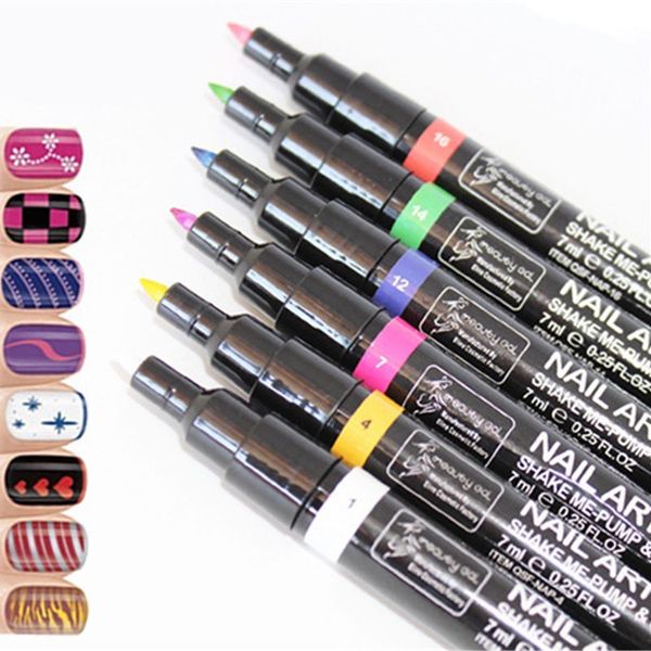 

16 colors women 3d diy nail art pen painting design tool drawing pen for uv gel manicure