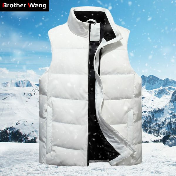 

2019 winter new men's sleeveless white duck down jacket fashion standing collar casual warm coat male brand clothing white gray, Black