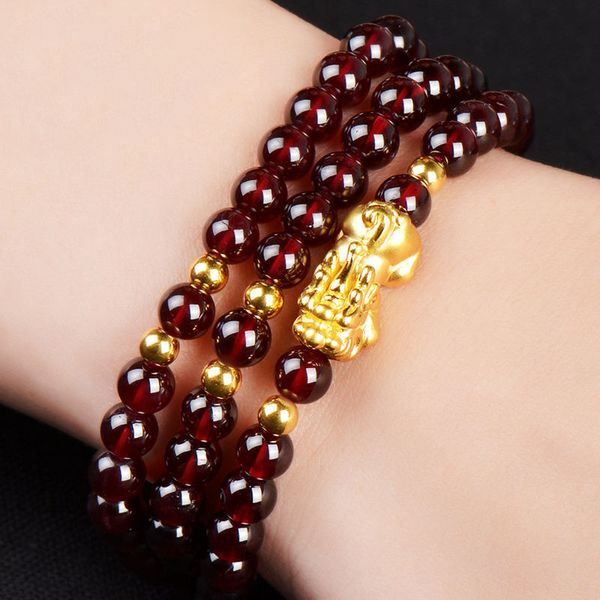 

three circles of garnet bracelet beads 6 mm rose ferret bracelet. gifts for mothers, girlfriends and girls, Black