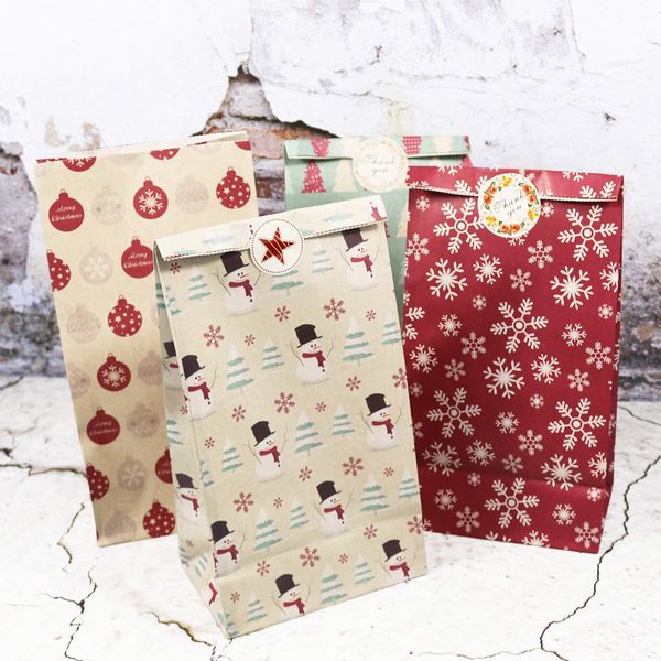 

5pcs snowflake merry christmas paper bag snowman christmas tree cookie gift packing bag birthday party favor stand bags