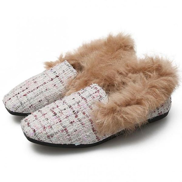 

34~43 large size women plush flats warm shoes winter plus fur woman snow ankle boots slip on square toe comfortable cotton shoes, Black
