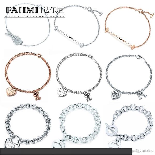 

fahmi 100% стерлингового серебра 925 оригинальный аутентичный классический ключ сердце подарок изысканный свадебный женский браслет ювелирны, Golden;silver