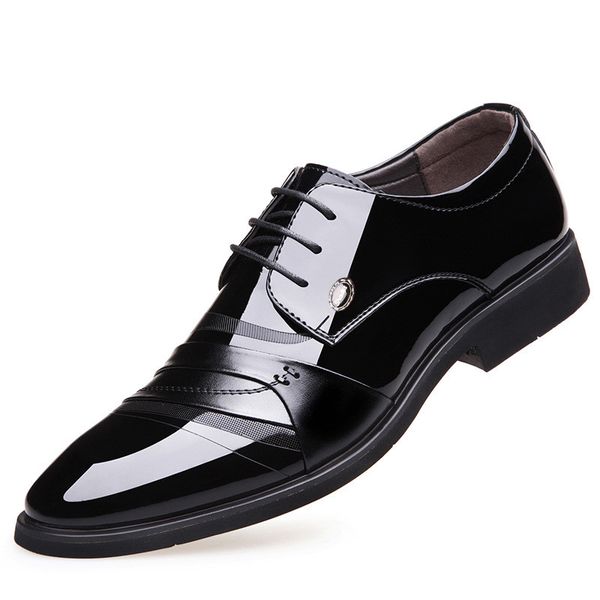 

2019 spring lace up pointed toe mens dress shoes breathable formal business wedding shoes black decent suit office shoe