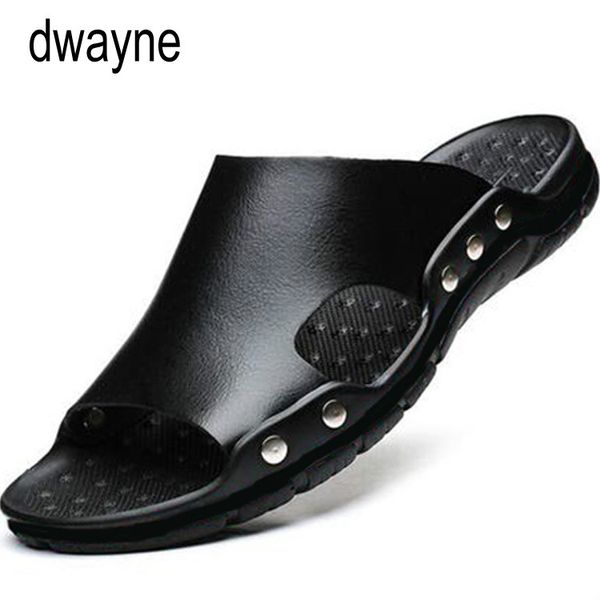 

2019 summer men flip flop beach mens slippers casual office leather male footwear sea water shoes big size 125, Black