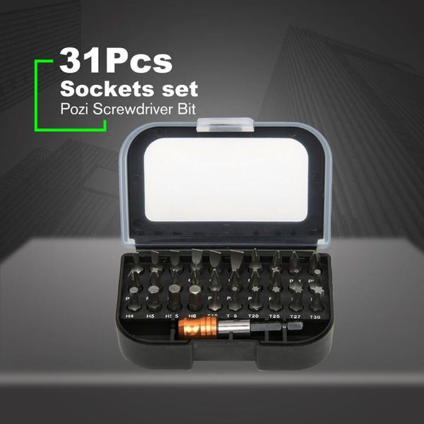 

31pcs screwdriver bit set slotted/philips/pozi/hex/torx head with 60mm quick release hex chuck extension adapter
