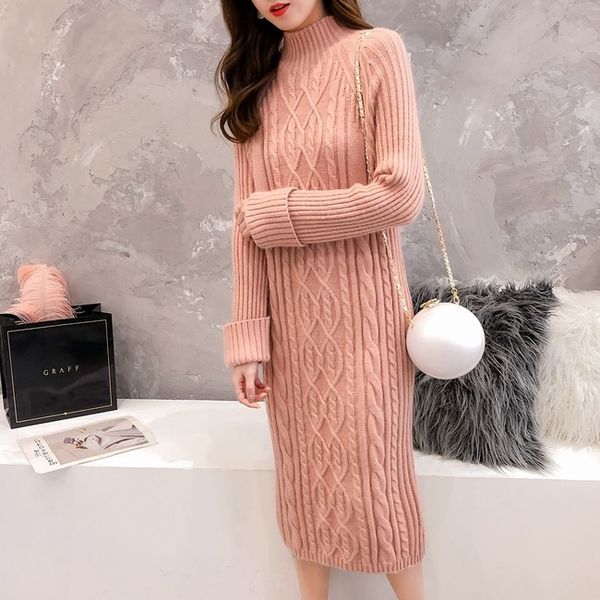 

women's pullover knee sweater long fashionable winter skirt tidy lazy loose and thick high-collar long korean sweater, White;black