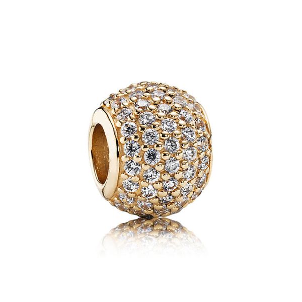 

new 100% 925 sterling silver 1:1 authentic 750819cz gold pave ball charm beaded diy bracelet original women jewelry, Black