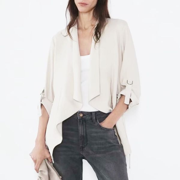 

autumn elegant cardigan loose coat women asymmetric hems rollable sleeves office lady casual slim cardigan femme, Black;brown