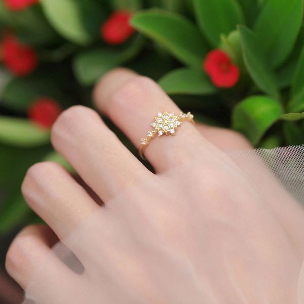 

yongcheng s925 allinone чистого серебра небольшой свежий алмаз снежинка кольцо корейский простой темперамент открытое кольцо женщина, Golden;silver
