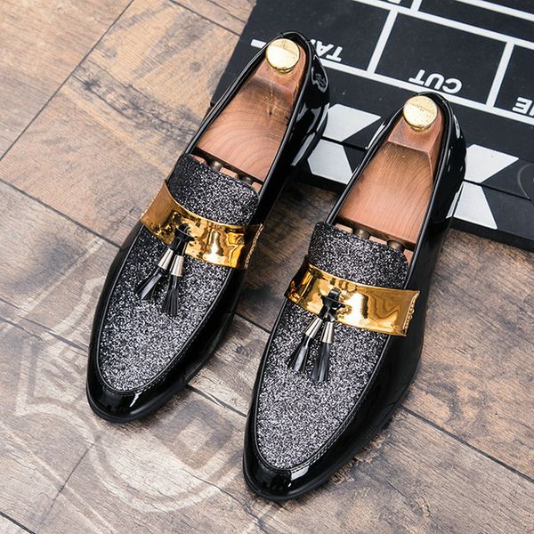 

men's dress shoes fashion elegant formal wedding men slip on office oxford shoes for men classic business leather a51-06, Black