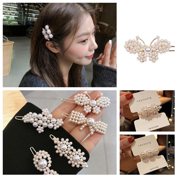Pearl Metal Gold Color Hair Clips Bobby Pin Barrette Hairband