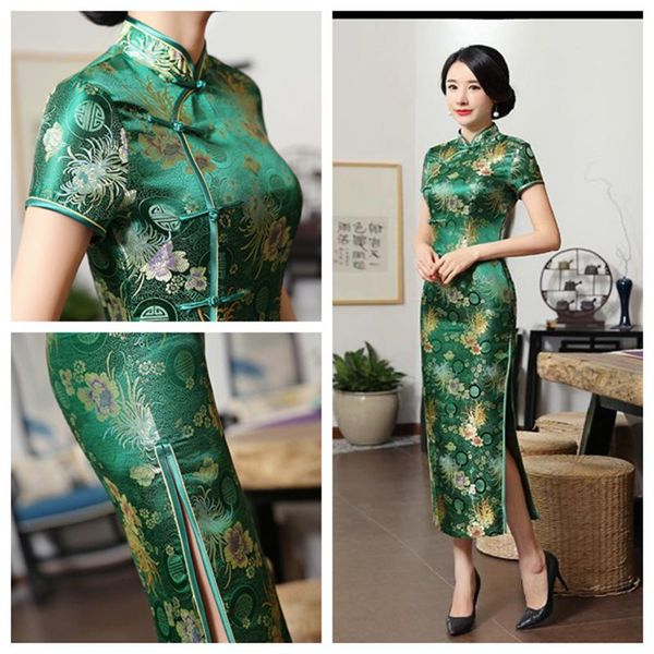 

cheongsam classic chinese style dress female wedding wedding satin cheongsam summer long temperament, Red