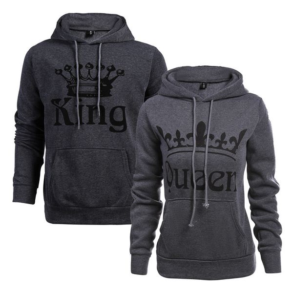 

осень зима вязаная king queen письмо printed пара толстовки hip hop street wear толстовки женщины с капюшоном пуловер спортивные костюмы, Black
