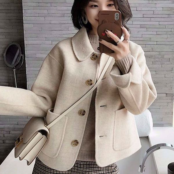 

woman short solid woolen coat fashion autumn jacket y190926, Black