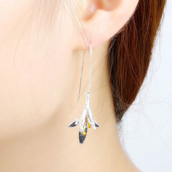 

long flower earrings big lily charm dangle drop hook earring for women girls silver color orchid ear jewelry pendientes eardrop