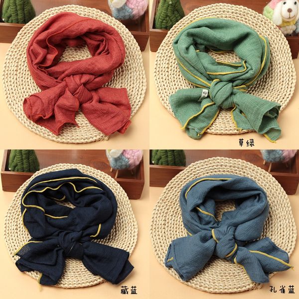 

2019 season cotton linen children's cotton and linen male and female children's long scarf breathable baby's solid color scar, Red;brown
