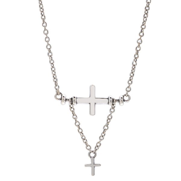 

two cross pendant necklace 100% 925 sterling silver jewelry vintage old silver choker necklace triangle fashion women