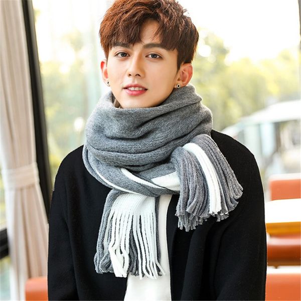 

winter warm scarf men striped scarf female & male brand shawl wrap knit cashmere bufandas striped with tassels, Blue;gray