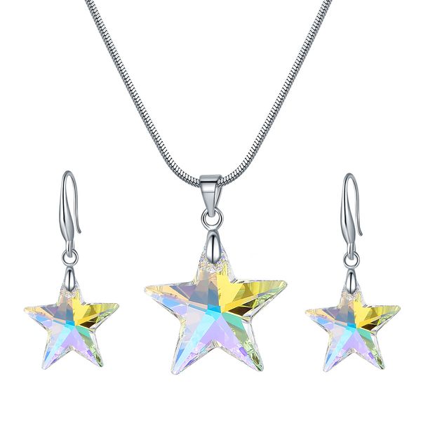 

jewelry sets summer crystal jewelry star clavicle chain austrian crystal pendant necklace earring set creative wild earring jewelry, Silver
