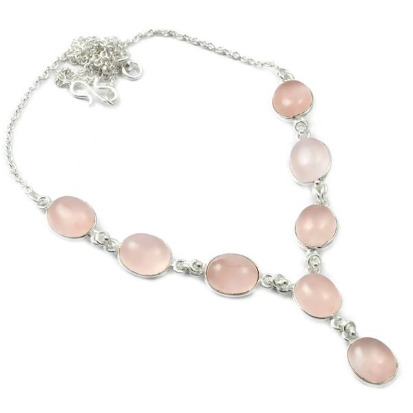 

niaozaifei yunzaikan nature rose quartz necklace 925 sterling silver, 50 cm, 2sn0020